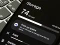 Memoria telefono piena: 74 GB usati su 128 GB totali. Suggerimento per liberare spazio tramite l'app Files.