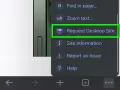 Menu del browser con opzione "Richiedi sito desktop" evidenziata, per visualizzare un sito desktop.