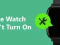 Schermo Apple Watch nero con icona di riparazione. Guida su come riavviare Apple Watch se non si accende.