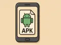 Icona Android su un foglio con scritto APK. Messaggio: app non compatibile con il tuo dispositivo.