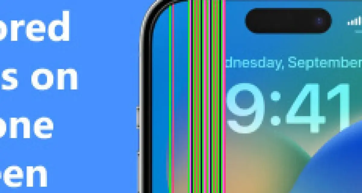 Schermo di un telefono con una riga verticale colorata che attraversa l'ora e la data.