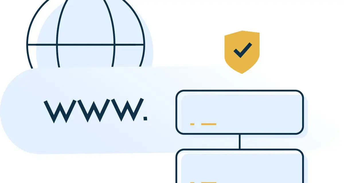 Icona di un globo con "www." e due riquadri collegati, suggerisce la necessità di cambiare DNS per una navigazione sicura e efficiente.