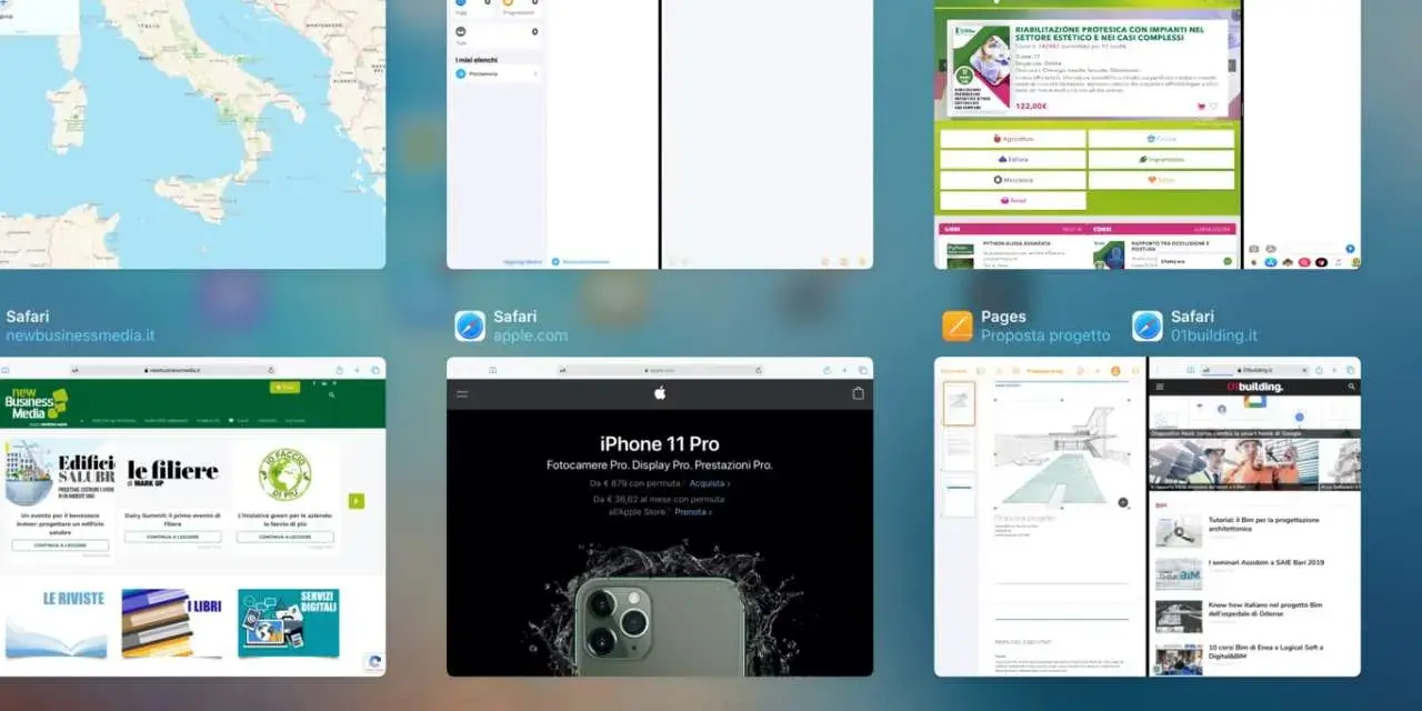 Multitasking android con mappe, Safari, Pages e Promemoria aperti. Un vero campione del multitasking.