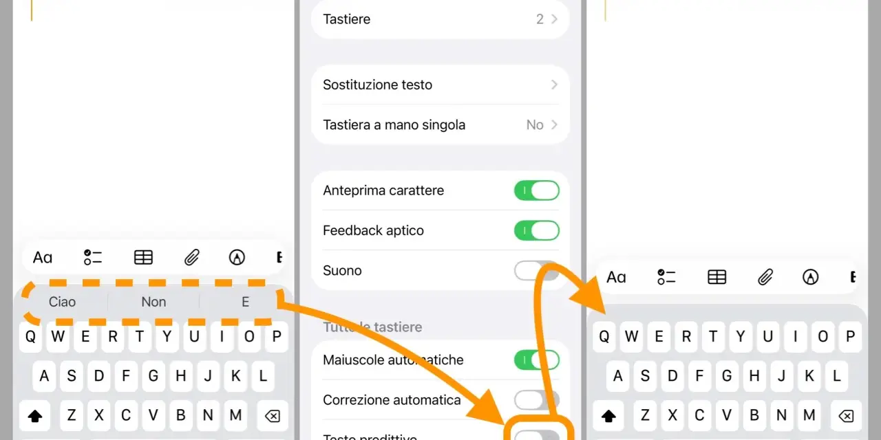 Schermata delle impostazioni tastiera telefono. Il testo predittivo è disattivato.