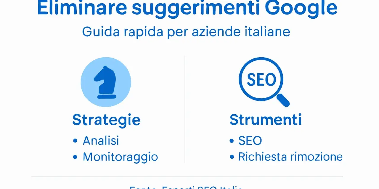 Guida rapida per aziende italiane su come eliminare i suggerimenti di ricerca su Google. Include strategie e strumenti SEO.