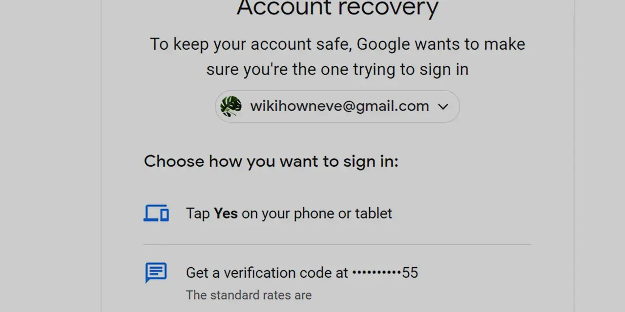 Schermata di recupero password Gmail su Android. Opzioni per accedere: conferma su telefono, codice via SMS o altri metodi.
