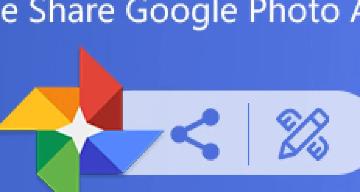 Logo Google Foto con icone di condivisione e modifica. Un modo semplice per creare un album condiviso Google Foto.