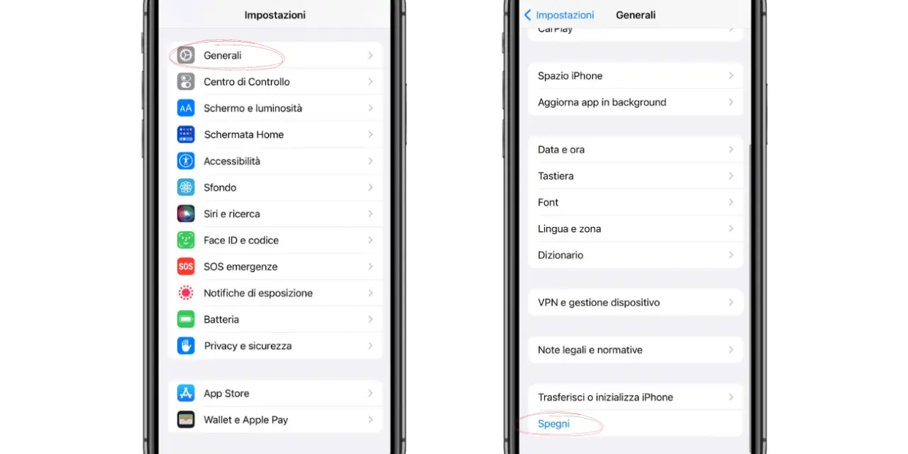Guida per imparare come spegnere iPhone senza touch: vai su Impostazioni > Generali > Spegni.