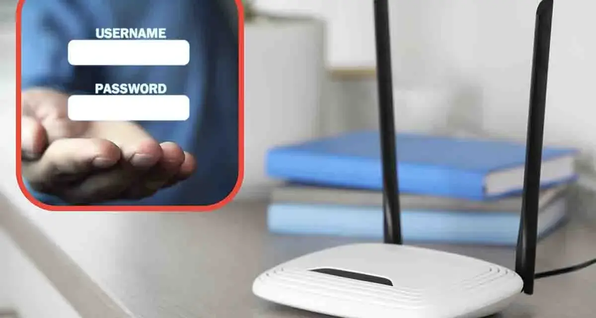 Schermata con campi username e password su una mano tesa, accanto a un router Wi-Fi. Come collegarsi al wifi senza password.