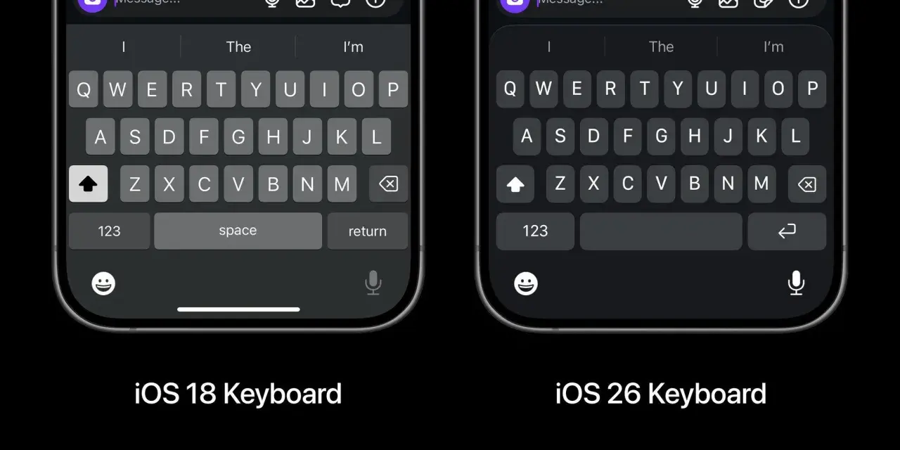 Confronto tastiere: iOS 18 vs iOS 26. La tastiera lenta Android sembra più reattiva.