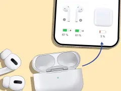 AirPods con batteria al 67% e 61%, ma la custodia airpods non si carica, mostrando solo il 3%.