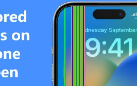 Schermo di un telefono con una riga verticale colorata che attraversa l'ora e la data.