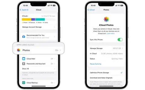 Impostazioni iCloud: gestione spazio, backup telefono e sincronizzazione foto.