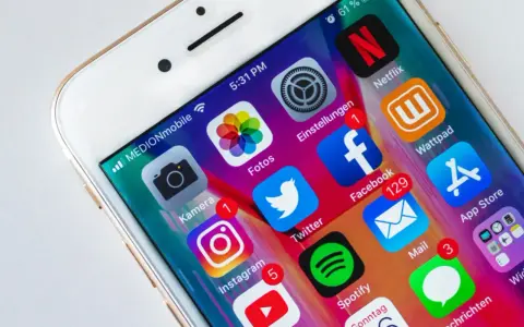 Schermo di un iPhone con icone di app popolari come Facebook, Instagram, Twitter, Netflix e Spotify. Notifiche visibili su alcune app cancellate di recente.
