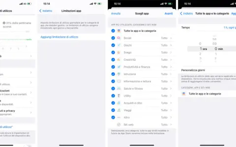 Impostazioni per il tempo di utilizzo iPhone: 5h 33min giornalieri. Limiti per app, comunicazioni e contenuti.