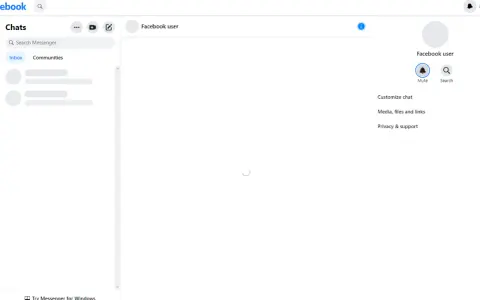 Interfaccia di Facebook Messenger con un caricamento in corso, suggerendo un messenger bloccato o in attesa di caricamento.