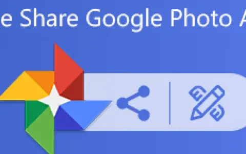 Logo Google Foto con icone di condivisione e modifica. Un modo semplice per creare un album condiviso Google Foto.