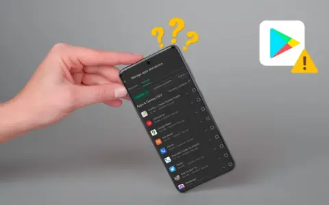 Schermo di uno smartphone con elenco app. Messaggio di errore: il tuo dispositivo non è compatibile con questa versione.