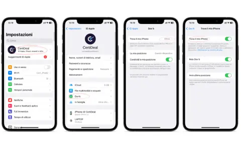 Impostazioni iPhone: "Dov'è" attivo per localizzare il dispositivo, una funzione chiave dell'apple intelligence per la sicurezza.