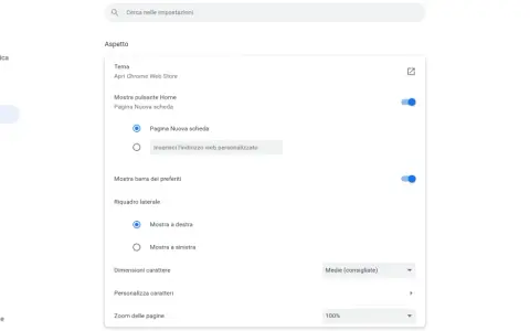 Impostazioni di Chrome: seleziona "Pagina Nuova scheda" per impostare nuova scheda chrome.
