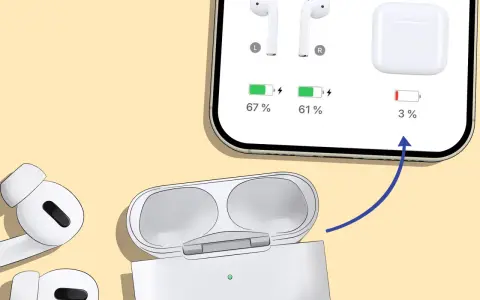 AirPods con batteria al 67% e 61%, ma la custodia airpods non si carica, mostrando solo il 3%.