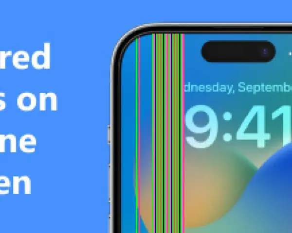 Schermo di un telefono con una riga verticale colorata che attraversa l'ora e la data.