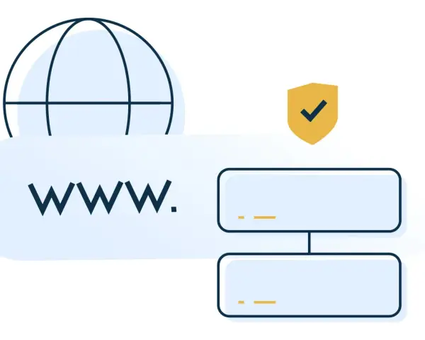 Icona di un globo con "www." e due riquadri collegati, suggerisce la necessità di cambiare DNS per una navigazione sicura e efficiente.
