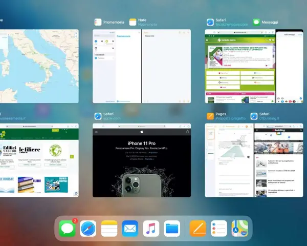 Multitasking android con mappe, Safari, Pages e Promemoria aperti. Un vero campione del multitasking.