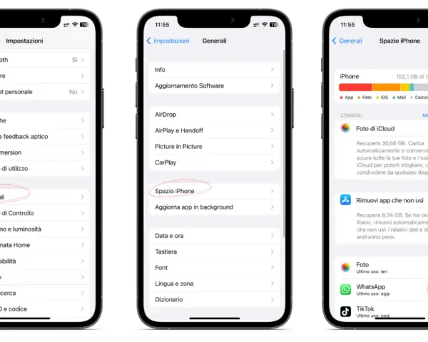 Guida per liberare spazio su iCloud: Impostazioni > Generali > Spazio iPhone. Qui trovi consigli per ottimizzare lo spazio.