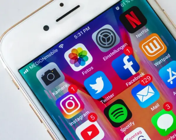 Schermo di un iPhone con icone di app popolari come Facebook, Instagram, Twitter, Netflix e Spotify. Notifiche visibili su alcune app cancellate di recente.