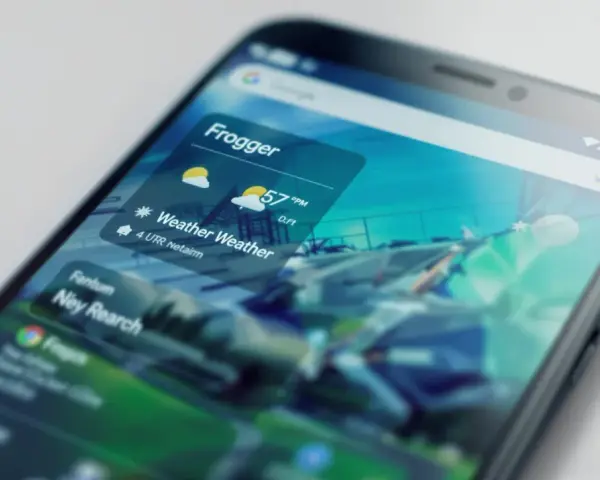 Schermata di uno smartphone con l'app meteo Google gratis. Mostra la temperatura e le previsioni.
