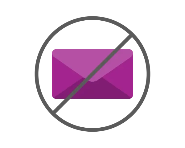 Icona di una busta viola barrata, che illustra come bloccare un indirizzo email su Gmail.