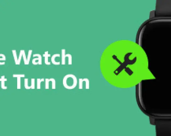 Schermo Apple Watch nero con icona di riparazione. Guida su come riavviare Apple Watch se non si accende.