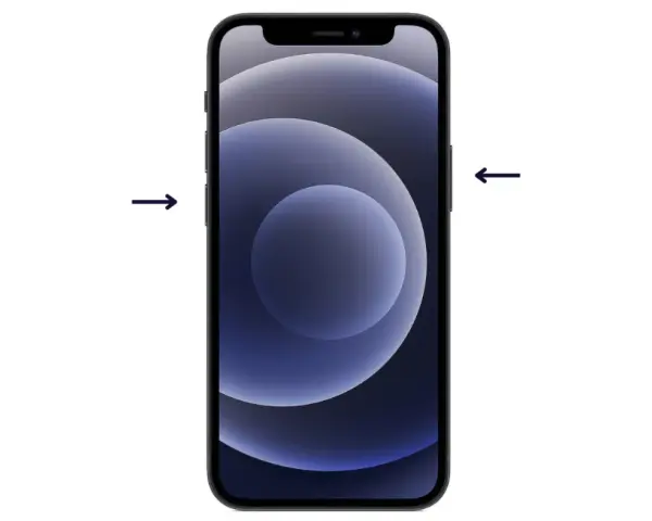 iPhone con frecce che indicano i pulsanti laterali, utile se non riesco a spegnere il telefono.