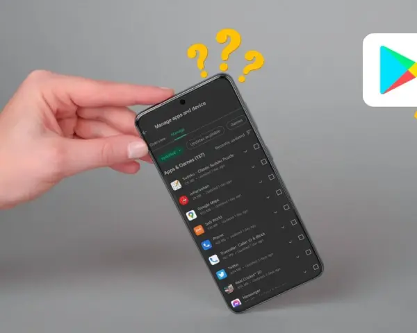 Schermo di uno smartphone con elenco app. Messaggio di errore: il tuo dispositivo non è compatibile con questa versione.