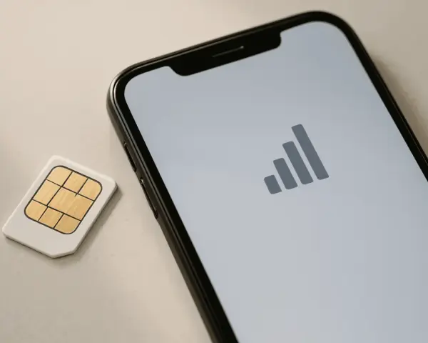 Scheda SIM accanto a uno smartphone con icona di segnale. Guida su come togliere la SIM dal telefono.