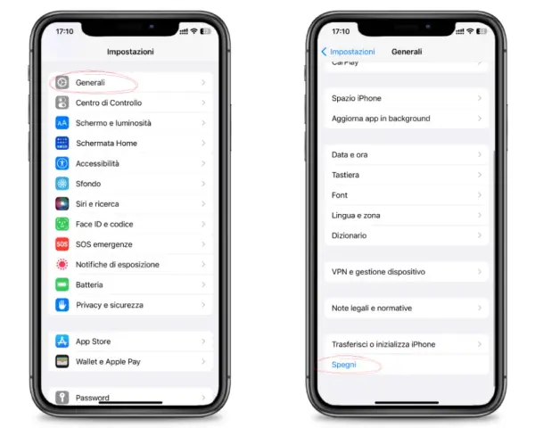 Guida per imparare come spegnere iPhone senza touch: vai su Impostazioni > Generali > Spegni.