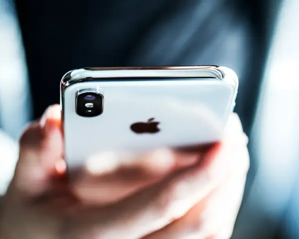 Mani che tengono un iPhone, con il logo Apple visibile. Perfetto per configurare l'APN Spusu e navigare.