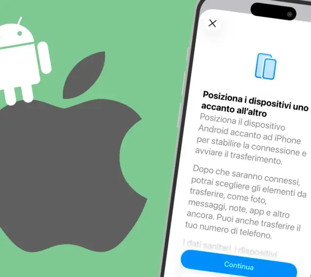 Android e Apple si uniscono per trasferire foto, messaggi, note, app e altro.