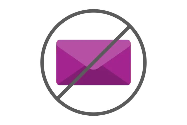 Icona di una busta viola barrata, che illustra come bloccare un indirizzo email su Gmail.