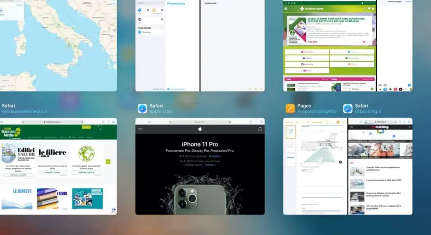 Multitasking android con mappe, Safari, Pages e Promemoria aperti. Un vero campione del multitasking.