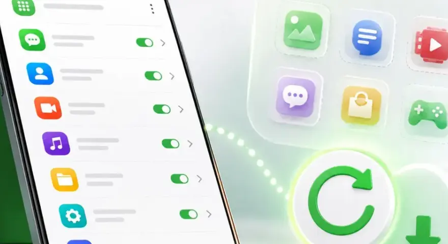 Schermata di un telefono con impostazioni per come vedere le notifiche cancellate. Icone di app e un simbolo di aggiornamento.