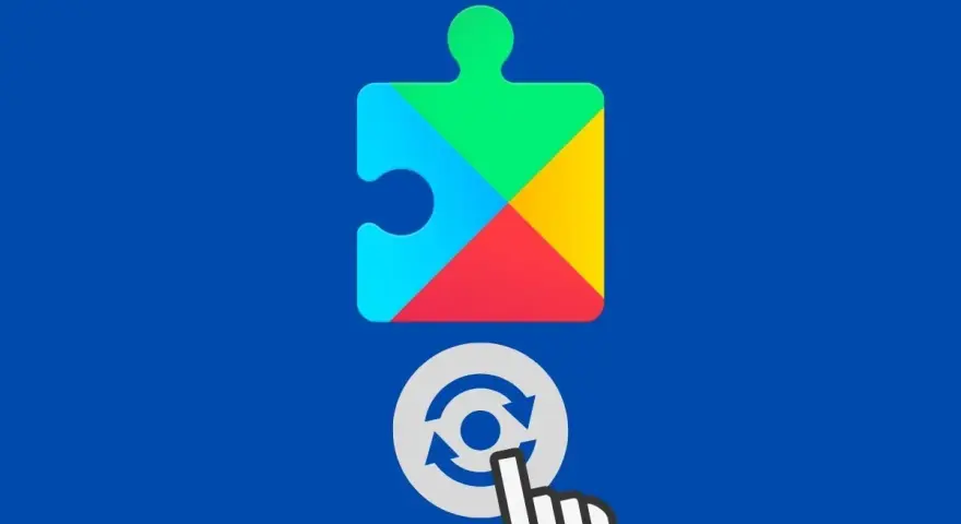 Icona di Google Play Services a forma di puzzle, con un cursore che tocca un pulsante di aggiornamento. Aiuto per risolvere il problema: google play service continua ad arrestarsi.