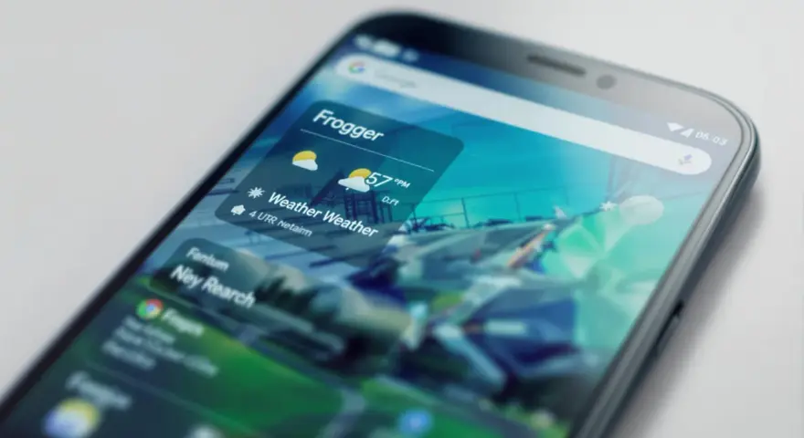 Schermata di uno smartphone con l'app meteo Google gratis. Mostra la temperatura e le previsioni.
