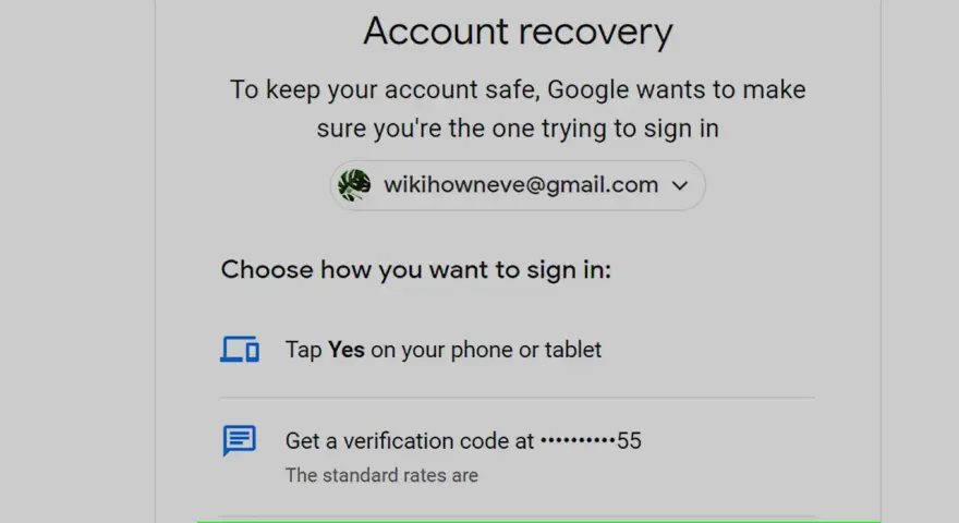 Schermata di recupero password Gmail su Android. Opzioni per accedere: conferma su telefono, codice via SMS o altri metodi.