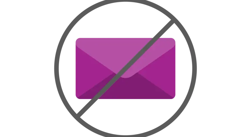 Icona di una busta viola barrata, che illustra come bloccare un indirizzo email su Gmail.