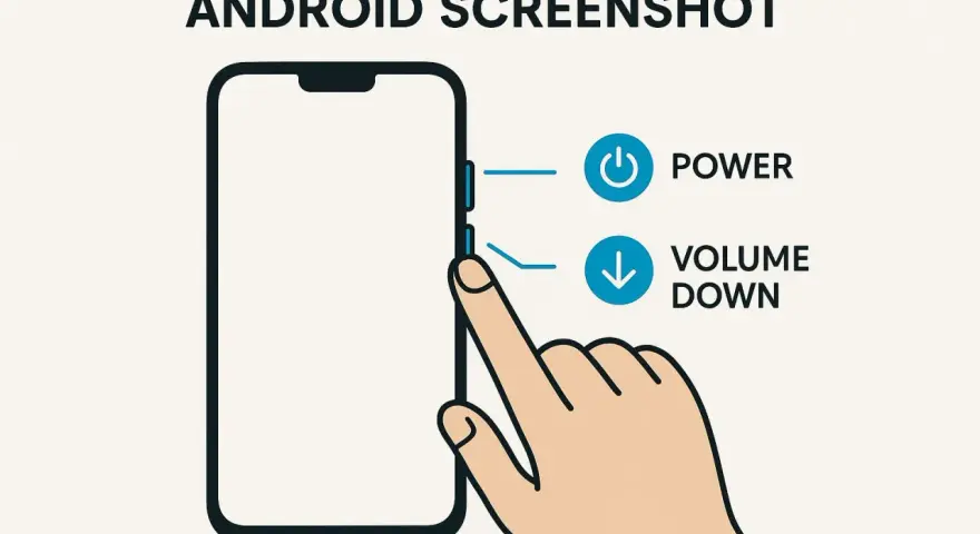 Immagine illustra come fare screenshot su Android: tieni premuti contemporaneamente i tasti Power e Volume Giù.