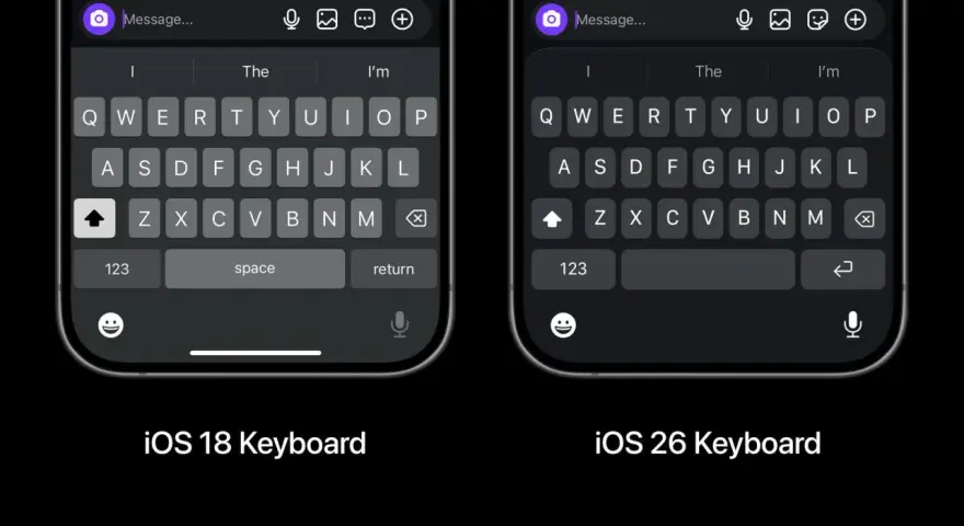 Confronto tastiere: iOS 18 vs iOS 26. La tastiera lenta Android sembra più reattiva.