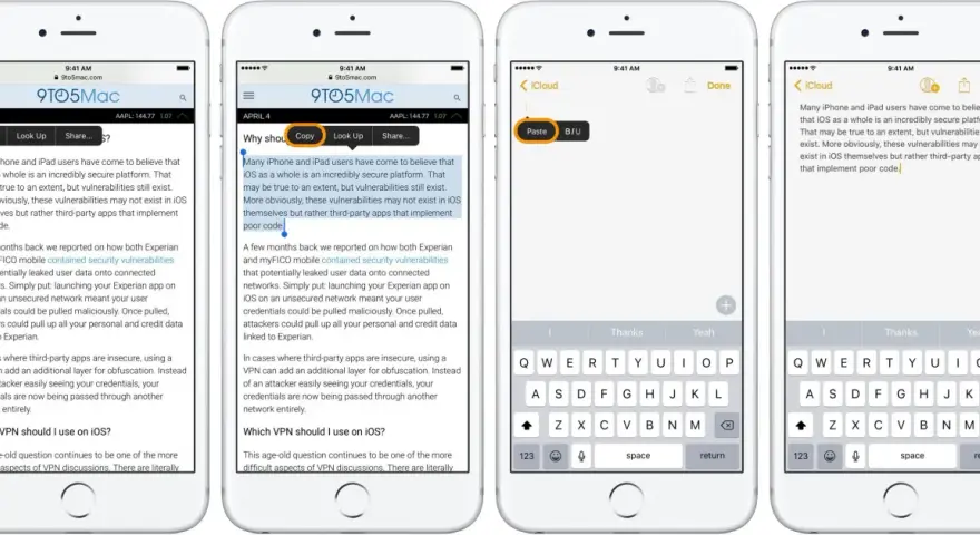 Dimostrazione di come si fa copia e incolla sul cellulare: seleziona testo, tocca "Copia", poi "Incolla" in un'altra app.