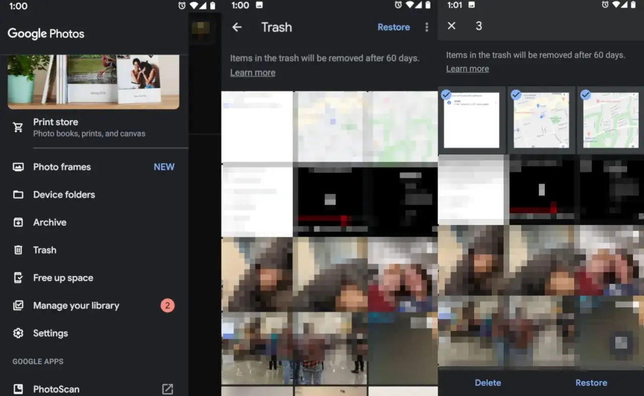 Schermata di Google Foto con menu laterale e anteprime di foto archiviate.